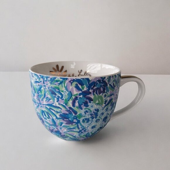 Lilly Pulitzer Tea Coffee Mug Blue Purple Floral Abstract - Picture 1 of 9